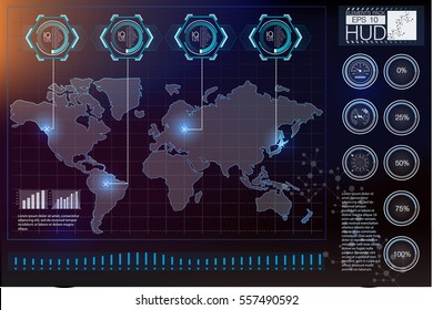 Futuristic user interface. HUD UI. Abstract virtual graphic touch user interface. HUD background outer space. Vector science abstract.  Vector illustration.