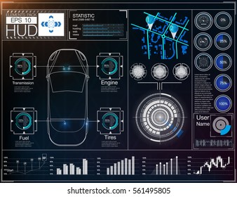 Futuristic user interface. HUD UI. Abstract virtual graphic touch user interface. Cars infographic. Vector science abstract.  Vector illustration.