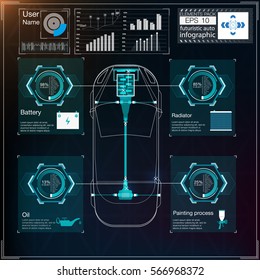 Futuristic user interface. HUD UI. Abstract virtual graphic touch user interface. Cars infographic. Vector science abstract.  Vector illustration.