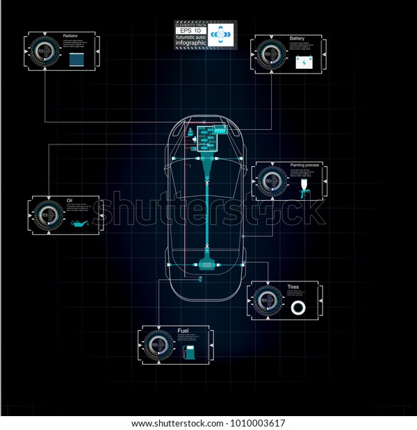 Futuristic user interface. HUD UI. Abstract\
virtual graphic touch user interface. Cars infographic. Vector\
science abstract.  Vector\
illustration.