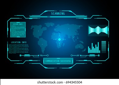 Futuristic User Interface HUD World Map Space Monitor Information Illustration Vector Background