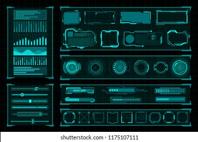 Futuristic user interface. Modern technology and design computer futurism decoration. Vector HUD elements illustration on black background