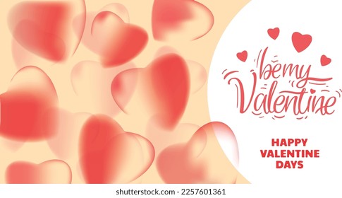 Futuristic valentine background with blury 3d hearts. Vector illustration. Cute love banner or greeting card. Place for text