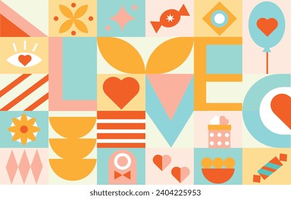Futuristic Valentine`s, birthday pattern for greeting cards, posters, holiday covers in modern minimalist geometric style.