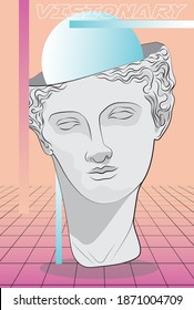 Futuristic vaporwave modern greek statue illustration with abstract geometric shapes - Graphic sculpture poster design for tee - t shirt print