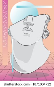 Futuristic vaporwave modern greek statue illustration with abstract geometric shapes - Graphic sculpture poster design for tee - t shirt print