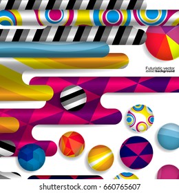 Futuristic vector abstract background made of rounded shapes, stripes, lines and circles with fashion patterns. 