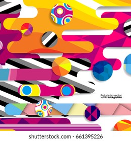 Futuristic vector abstract background made of rounded shapes, stripes, lines and circles with fashion patterns. 