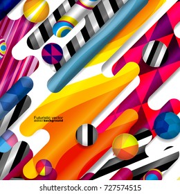 Futuristic vector abstract background made of rounded shapes, stripes, lines and circles with fashion patterns. 