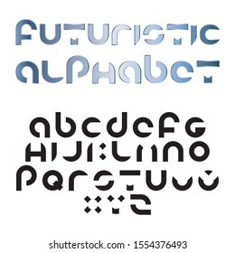 Futuristic vector alphabet font. Parts of a circle, ring, torus. Geometric English letters. Elements for design