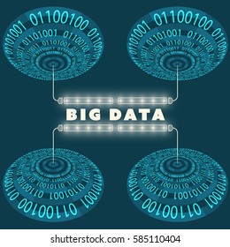 Futuristic vector background with binary code and abstract circles