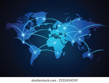 Futuristic vector background of digital networks, space, galaxies, planets, AI, and computers. symbolizing global connectivity, technology, and the digital world.