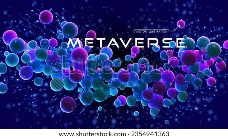 Futuristic vector background of metaverse digital cyber world technology with neon glowing spheres. Future digital technology, data science, particles, digital world, virtual reality, cyberspace