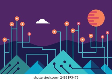 "Futuristic vector of binary landscape with circuits - perfect for print and digital use."