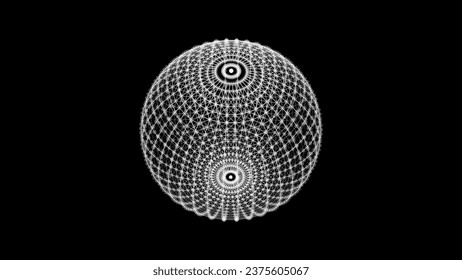 Futuristic vector black sci-fi sphere in space. Technology circle a network connection big data. Digital ai background with particles. Abstract frame ball. 3D wireframe geometric sphere.
