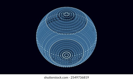 Esfera de ciencia ficción azul de Vector futurista en el espacio. Tecnología Circle una conexión de red Big Data. Fondo de aire digital con partículas. Bola de marco Abstractas. Esfera geométrica de estructura de alambre 3D.