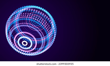 Futuristic vector colors sci-fi sphere in space. Technology circle a network connection big data. Digital ai background with particles. Abstract frame ball. 3D wireframe geometric sphere.