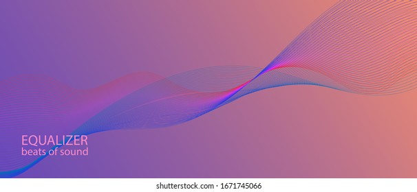 Futuristic Vector Equalizer. Digital Gradient Overlay. Data Fractal Slide. Abstract Music Equalizer Neon Tech Background. 3D Liquid Lines. Pink Blue Purple Matrix Computing Banner. Big Data Stream