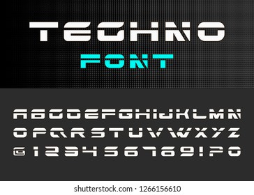 Futuristic Vector Font Design. Digital Virtual Reality Technology Typeface. Letters And Numbers For Computers.