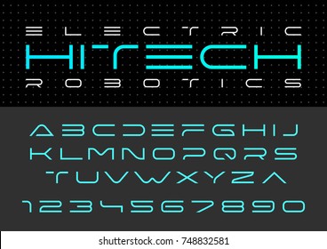 Futuristic vector Font design. Digital Virtual Reality Technology typeface.
Letters and Numbers for Computers, Dron Robot Hi-tech themes.