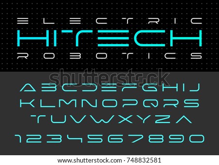 Futuristic vector Font design. Digital Virtual Reality Technology typeface.
Letters and Numbers for Computers, Dron Robot Hi-tech themes.