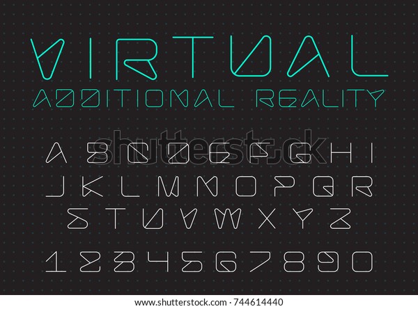 未来的なベクター画像フォントデザイン Digital Virtual Reality Technologyの書体 コンピューターの文字と数字 ドローン ロボット ハイテク テーマ のベクター画像素材 ロイヤリティフリー