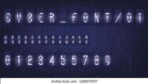 Futuristic vector Font design. Letters and Numbers for web and app. Techno font alphabet. Digital hi-tech symbols for HUD interface and cyberspace.