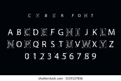 Futuristic vector Font design. Letters and Numbers for web and app. Techno type font alphabet. Digital hi-tech style symbols.