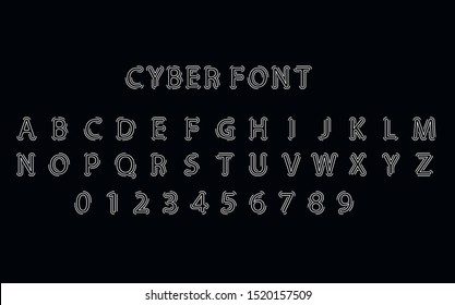 Futuristic vector Font design. Letters and Numbers for web and app. Techno type font alphabet. Digital hi-tech style symbols.