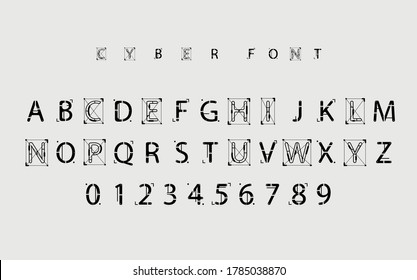 Diseño Futurista vectorial Font. Cartas y números para web y aplicación. Tecno tipo alfabeto de fuente. Símbolos digitales de estilo de alta tecnología.