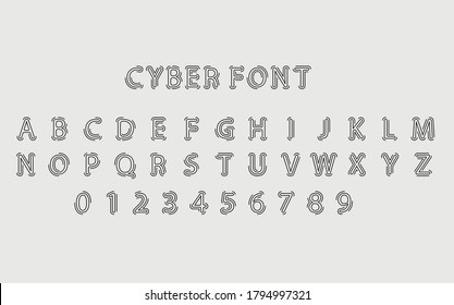 Futuristic vector Font design. Letters and Numbers for web and app. Techno type font alphabet. Digital hi-tech style symbols.