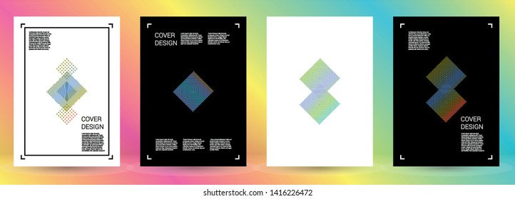 Futuristic Vector Geometric Cover Design with Gradient and Abstract Lines and Figures for your Business. Template Design with Hologram, Gradient Effect for Disco Party.