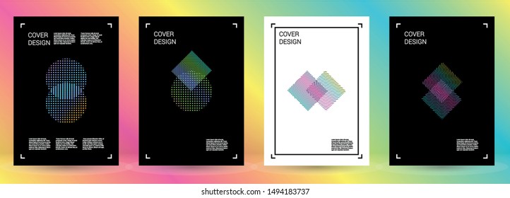 Futuristic Vector Geometric Cover Design with Gradient and Abstract Lines and Figures for your Business. Poster Design with Hologram, Gradient Effect for Music Festival