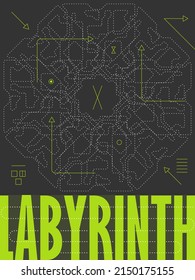 Afiche De Laberinto Gráfico Vector Futurista Con Círculos De Flechas Y Cuadrados
