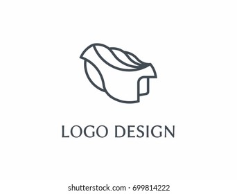 Futuristic Vector helmet logo in linear style