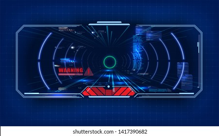 Futuristic Vector HUD Interface Screen Design. Sci-Fi Virtual Reality Technology View Display. Concept of future technology of entertainment, virtual reality.  View from the cockpit spaceship. Vector