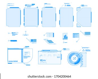 Futuristic Vector HUD Interface Screen Design. Digital callouts titles. HUD UI GUI futuristic user interface screen elements set. High tech screen for video game. Sci-fi concept design.