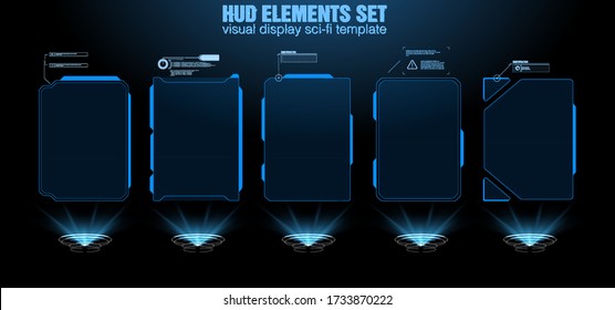 Futuristic Vector HUD Interface Screen Design. Digital Callouts Titles. HUD UI GUI Futuristic User Interface Screen Elements Set. High Tech Screen For Video Game. Sci-fi Concept Design.