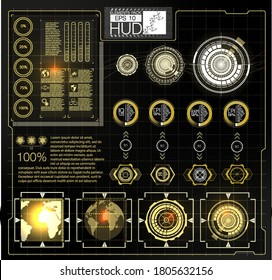 Futuristic Vector HUD Interface Screen Design. Digital callouts titles. HUD UI GUI futuristic user interface screen elements set. High tech screen for video game. Sci-fi concept design.