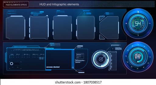 Futuristic Vector HUD Interface Screen Design. Digital callouts titles. HUD UI GUI futuristic user interface screen elements set. High tech screen for video game. Sci-fi concept design.