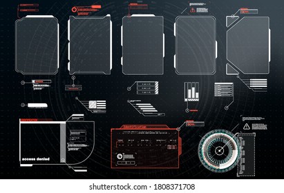 Futuristic Vector HUD Interface Screen Design. Digital callouts titles. HUD UI GUI futuristic user interface screen elements set. High tech screen for video game. Sci-fi concept design.