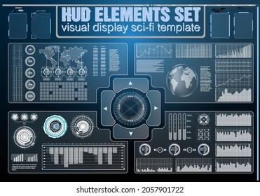 Futuristic Vector HUD Interface Screen Design. Digital callouts titles. HUD UI GUI futuristic user interface screen elements set. High tech screen for video game. Sci-fi concept design.	