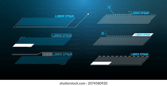 Futuristic Vector HUD Interface Screen Design. Digital callouts titles. HUD UI GUI futuristic user interface screen elements set. High tech screen for video game. Sci-fi concept design.