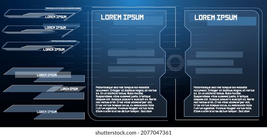 Futuristic Vector HUD Interface Screen Design. Digital callouts titles. HUD UI GUI futuristic user interface screen elements set. High tech screen for video game. Sci-fi concept design.