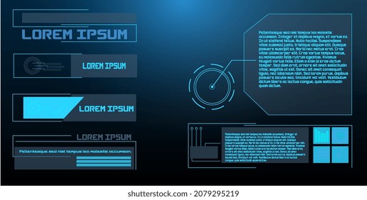 Futuristic Vector HUD Interface Screen Design. Digital callouts titles. HUD UI GUI futuristic user interface screen elements set. High tech screen for video game. Sci-fi concept design.	