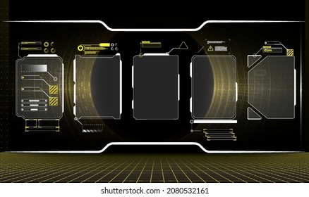 Futuristic Vector HUD Interface Screen Design. Digital callouts titles. HUD UI GUI futuristic user interface screen elements set. High tech screen for video game. Sci-fi concept design.