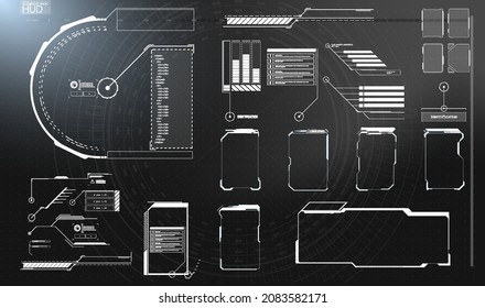Futuristic Vector HUD Interface Screen Design. Digital callouts titles. HUD UI GUI futuristic user interface screen elements set. High tech screen for video game. Sci-fi concept design.