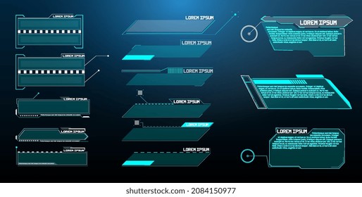 Futuristic Vector HUD Interface Screen Design. Digital callouts titles. HUD UI GUI futuristic user interface screen elements set. High tech screen for video game. Sci-fi concept design.	