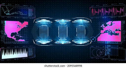 Futuristic Vector HUD Interface Screen Design. Digital callouts titles. HUD UI GUI futuristic user interface screen elements set. High tech screen for video game. Sci-fi concept design.