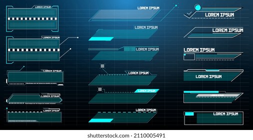 Futuristic Vector HUD Interface Screen Design. Digital callouts titles. HUD UI GUI futuristic user interface screen elements set. High tech screen for video game. Sci-fi concept design.	
